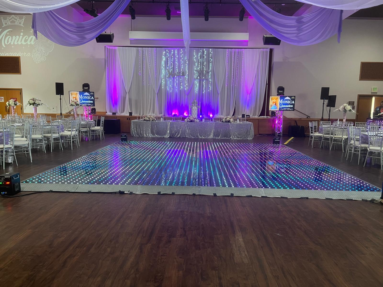 Tapia's DJ illuminated LED dance floor at an event